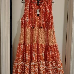 Coral and White Midi Style Sleeveless Dress 🪸